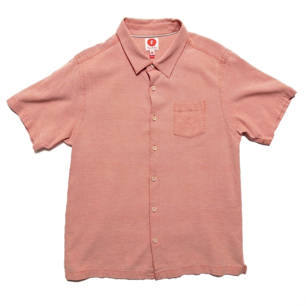 Toes on the Nose Mens XL Red Silk Cotton Button Up Shirt Short Sleeve‎